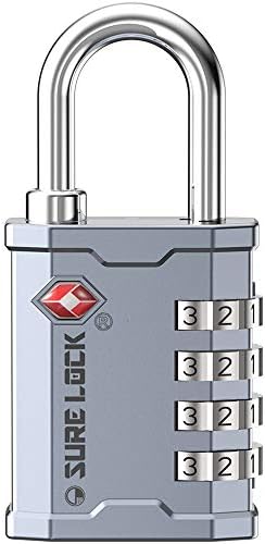 SURE LOCK TSA Accepted 4 Dig Heavy Duty Big Combination Luggage Padlock All Metal Travel Lock for Equipment Hard Case Luggage Gun Case Gym Locker Pelican Vault Lock (1, Silver) by Hopeyoucanstaysafe