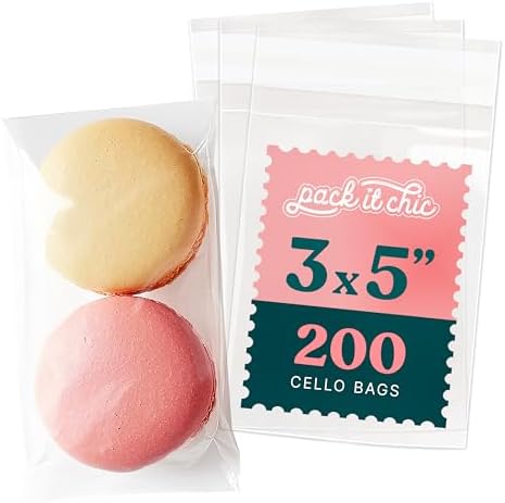 3x5 Self Sealing Cellophane Bags (200 Pack) - Clear Cookie Bags With Seal by PackItChic