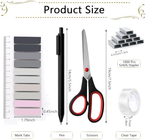 Office Supplies,Black Desk Accessories,Stapler and Tape Dispenser Set for Women with Stapler,Tape Dispenser,Staple Remover,Staples,Clips,Scissors and Tabs,Gift for Students,Coworkers,Teacher,Business - Image 6