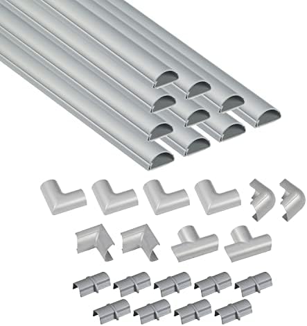D-Line 157in Cord Cover Kit, Self-Adhesive Wire Hiders, Cable Raceway to Hide Wires on Wall, Electrical Cable Management - 10x 15.7 Lengths & 19 Accessories - 1.18" (W) x 0.59" (H) - Gray by D-LineUSAinc