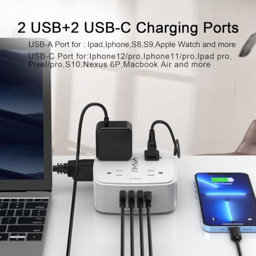 YISHU 6Ft Surge Protector Power Strip with 8 Widely Outlets & 4 USB Ports - Image 5