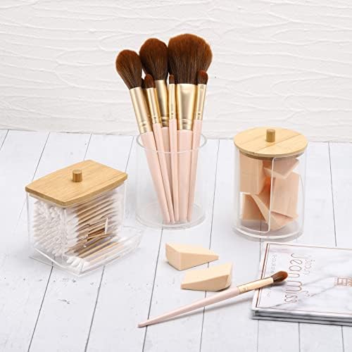 Tbestmax Bathroom Organizer Accessories Set-10 OZ Qtips Holder Storage with Bamboo Lids, Cotton Ball/Swabs Dispenser, Apothecary Container Jar 3 Pcs - Image 7