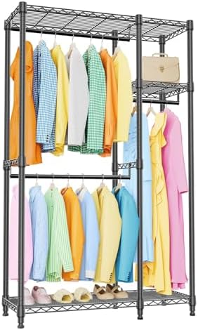 IZEUK Heavy Duty Garment Rack Wire Clothes Rack for Hanging Clothes (Black, 3 composition, 15.7" D x 43.3" W x 76.5" H) by IZEUK