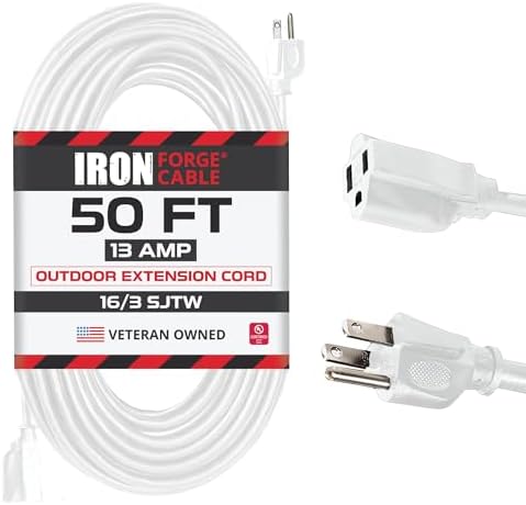 Iron Forge Cable 16 Gauge Heavy Duty White Extension Cord Outdoor, 50 Ft by IronForgeCable