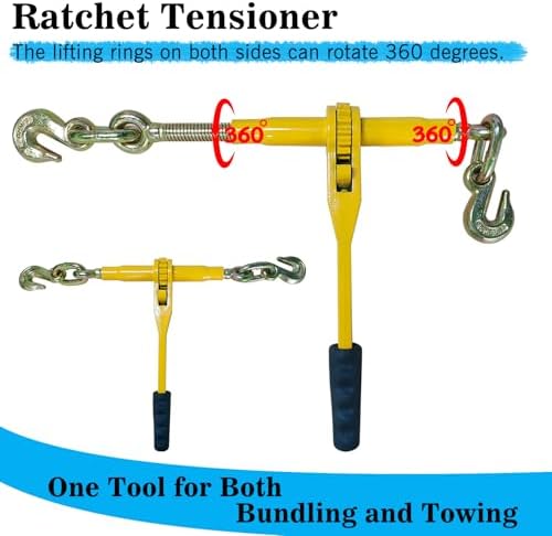 2 Pack 5/16"-3/8"Ratchet Chain Binders,9200 LBS Working Tie Downs, for Grade 80 Transport Chain Load,Labor-Saving Anti-Skid Handle,Heavy Duty Ratchet Binders for Truck, Tie Down, Hauling, Towing - Image 3
