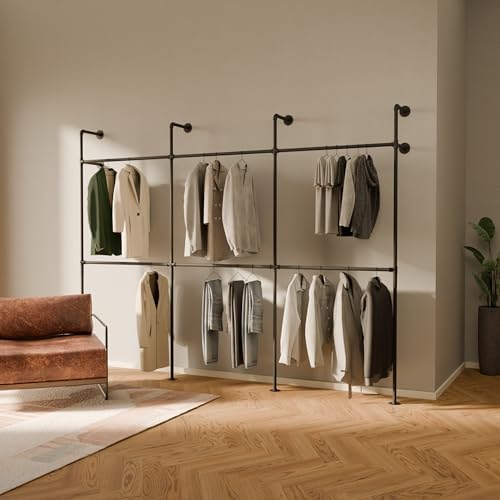 pamo Industrial Clothing Rack Wall Mounted Black – 117" W × 87" H, 880 lbs by pamo