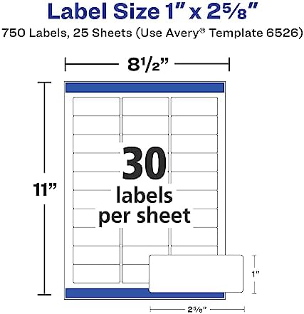 Avery Address Labels, Sure Feed and Easy Peel Technology, Glossy White Labels,Permanent, Laser/Inkjet, 750 Total (6526), 1" X 2-5/8" (Pack of 5) - Image 6