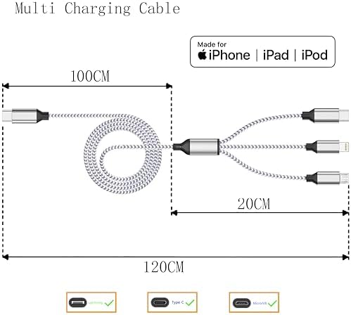 Multi Charging Cable 4ft 3Pack 3 in 1 Charger Cord, Multiple Usb C Cable - Image 3