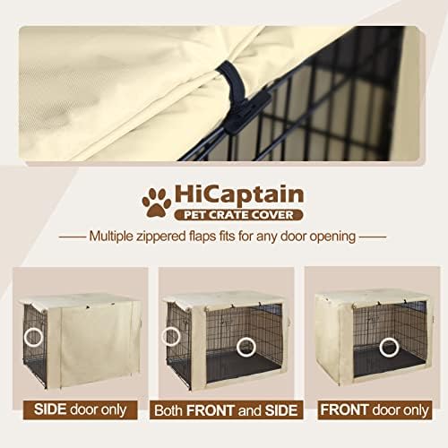 HiCaptain 30-Inch Dog Crate Cover with Mesh, Waterproof Kennel Cover, Beige - Image 3