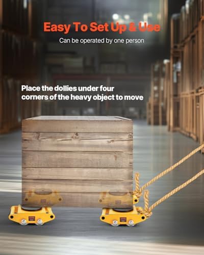 VEVOR 4PCS Skate Dolly, 26455LBS/12T Industrial Mover, Heavy Duty Carbon Steel Machinery Moving Skate & 4 Carbon Steel Wheels and 360 Rotation Non-Slip Cap for Warehouse, Factory - Image 6