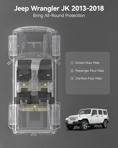 3W Floor Mats for Jeep Wrangler JK 2014-2018 Unlimited 4 Door (Non JL/4XE) - Image 2