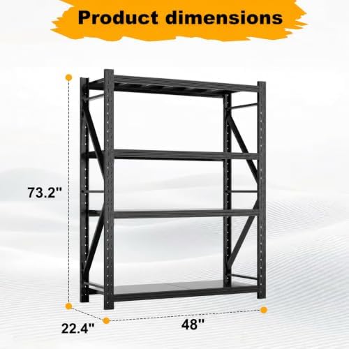 Heavy Duty Warehouse Shelving 4-Tier Industrial Steel Storage Shelves, 2600LB Capacity Per Shelf, Adjustable Shelves for Garage/Factory/Commercial Use (Black, W48*D24*H73) - Image 2