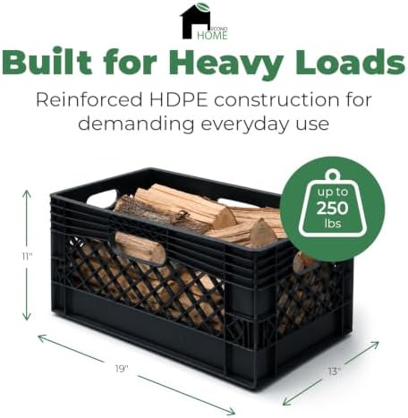 EconoHome Milk Crate - Stackable Storage Crate with Built-In Handles - Heavy Duty Plastic Material - Ventilated Organizer Bin for Garage, Pantry, Classroom, Office & Moving - Black, 19x13x11, 7-Pack - Image 2