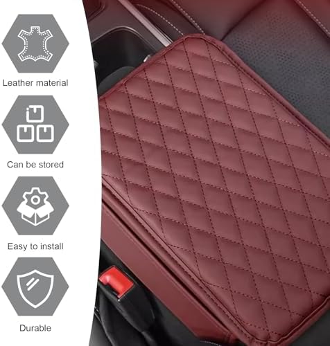 Upgraded Car Center Console Cover, Microfiber Leather Armrest Cover Cushion with 2 Storage Bags, Scratch-resistant Armrest Storage Box, Universal Car Interior Protector Accessories (Red) - Image 3