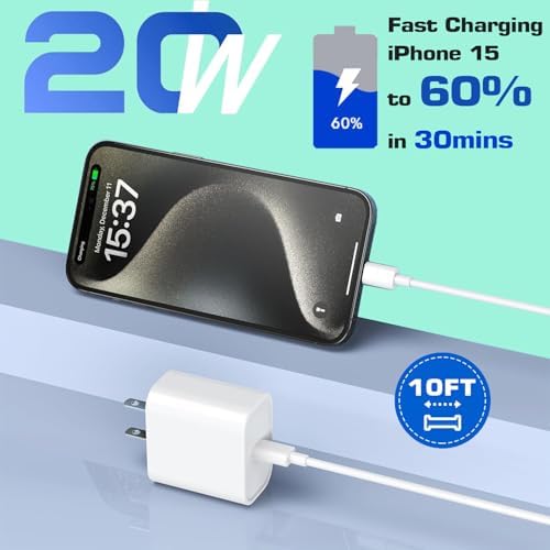 iPhone 17 16 Charger Fast Charging, 10FT Cable 3Pack 20W USB C Fast Charger - Image 2
