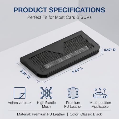 Car Seat Side Pocket Organizer, 9.45" x 3.94" Self-Adhesive Elastic Mesh Storage Pouch, PU Leather Car Interior Phone Cards Console Organizer, Universal for Most Cars SUVs (Black) - Image 2