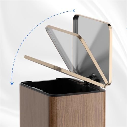 Stylish Modern Luxury Stainless Steel Trash Can with Soft Close Lid Step Pedal and Inner Bucket Ideal for Home Office and Bathroom Large Size Brown Leather Outer Layer - Image 5