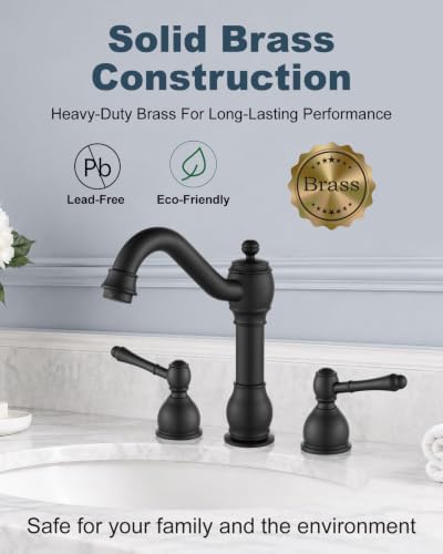 Aolemi Widespread Bathroom Sink Faucet 3 Hole Metal Lever Matte Black - Image 5