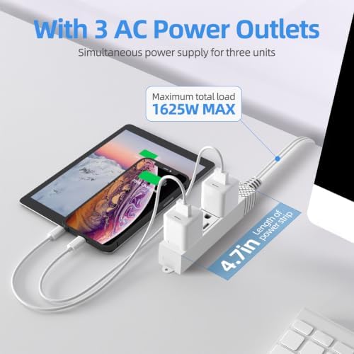 TiFFCOFiO Flat Plug Extension Cord, 9 FT 3 Prong Outlet Strip, 3 Grounded Outlets for Home Office and Travel, 13A/1625W, ETL Listed - Image 3