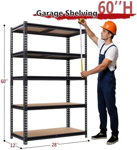 Heavy Duty Garage Shelving,5-Tier Garage Storage Shelves,2400LBS Storage Shelves Heavy Duty,Adjustable 5 Tier Shelving Unit,Heavy Duty Shelving for Garage Storage Warehouse,28''×12''×60'' - Image 2