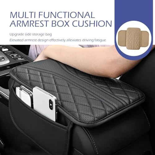 Car Center Console Cover, Breathable Fiber Leather Car Armrest Cover with 2 Storage Bags, Universal Vehicle Center Console Pad, Universal for SUV, Sedan, Truck (Beige) - Image 4