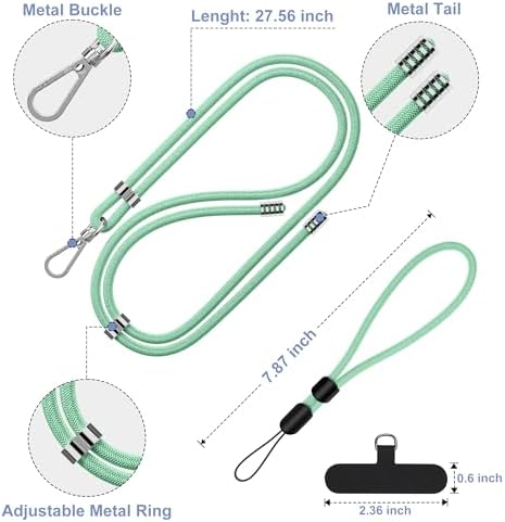 takyu Phone Lanyard, 2 Pack Adjustable Cell Phone Lanyard Crossbody Neck Strap & 2 Pack Phone Wrist Strap with Tether Tabs Compatible for iPhone Android Smartphones-Black Green - Image 3