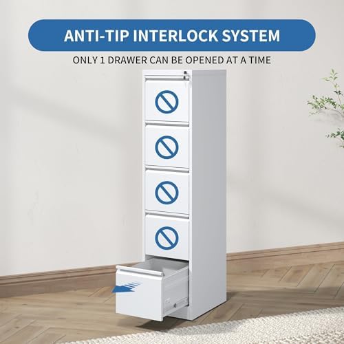 5 Drawer File Cabinet with Lock,Metal File Cabinet for Home Office - Image 5