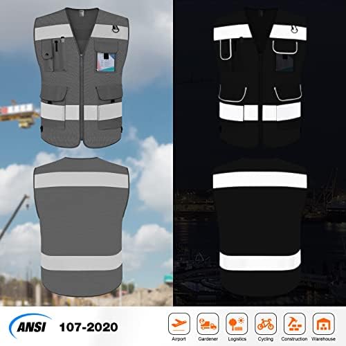 TCCFCCT Mesh High Visibility Safety Vest for Men 9 Pockets, Grey 5XL - Image 2