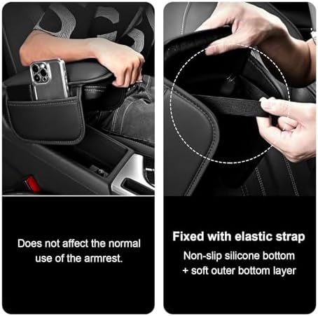 Car Center Console Cover, Leather Car Armrest Cover with 2 Side Storage Bags, Waterproof Anti-Scratch Soft Auto Middle Console Protector, Universal Arm Rest Pad for Vehicle SUV Truck(Black) - Image 7