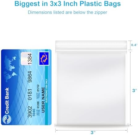 3''x 3'', (Pack of 100) 2 mil Thick Clear Plastic Reclosable Zip Poly with Resealable Lock Seal Zipper, Clear Small Zip, Jewelry, Candy, Storage, Packaging & Shipping… - Image 2
