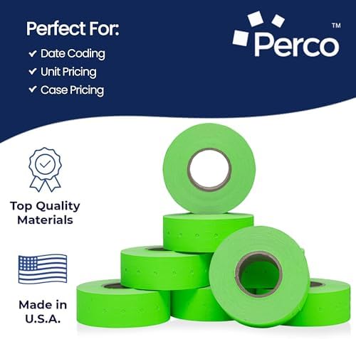 Perco 1 Line Price and Date Guns Green Labels - 32 Rolls, 4 Sleeves - Image 4