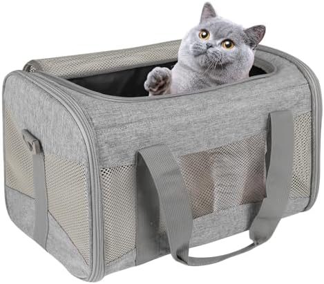 Cat Carrying Case - Pet Carrier Airline Approved, Protable and Breathable Pet Travel Carrier Removable Fleece Pad, Collapsible Cat Carrier Dog Carrier for Medium Cats Small Cats Dogs (17*11*11 grey) by home
