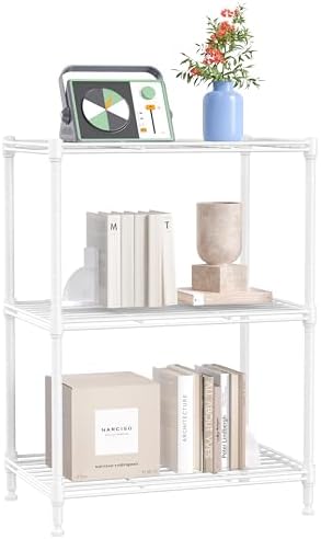 IZEUK 3 Tier Shelf, Heavy Duty Steel Wire Shelving Unit for Home, Kitchen, Laundry Room Organization, Office Storage Rack (17.7" W x 11.8" D x 26.3" H, 450LBS, White) by IZEUK