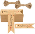 G2PLUS Small Merry Christmas Tags - 100Pcs Deer Kraft Paper Gift Tags with String for Gift Wrapping, Goodies Bags, Christmas Holiday Party Favors(2.8''x0.8'') by G2PLUS