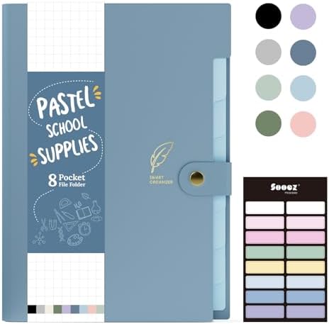Sooez 8 Pocket Accordion File Organizer, Pastels Expanding File Folder by Sooez