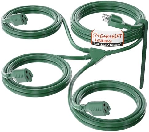 7+6+6+6 FT 1 to 3 Splitter Outdoor Extension Cord with Multiple Outlets by PlugSaf