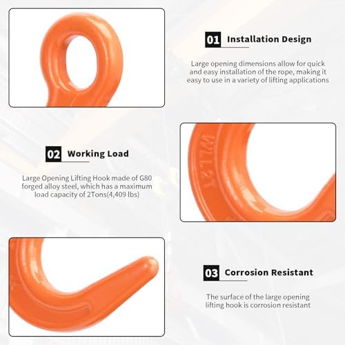 Leero 4,409 Lbs Safety Lifting Hooks with Large Opening Crane Hook 4 Pcs - Image 3