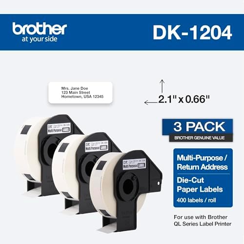 Brother Genuine DK-12043PK Multipurpose Paper Label Roll, Die-Cut Paper Labels, Engineered for Excellence, 400 Labels Per Roll, (3) Rolls per Box (DK12043PK) - Image 2