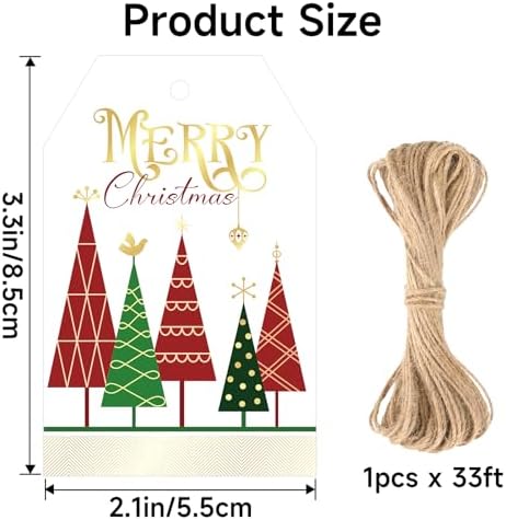 joycraft 50Pcs Merry Christmas Tags with String, Red & Green Christmas Tags - Image 2