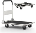 Foldable Push Cart Dolly | 660 lbs. Capacity | Heavy Duty Moving Platform Hand Truck with Swivel Wheels | Small Flatbed Cart | Space Saving Push Handle-White by ElevateYourEveryday