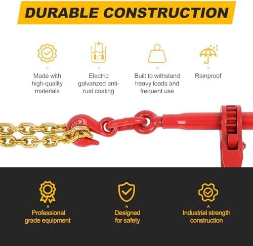 3/8" to 1/2" Ratchet Chain Binder 9200LBS with G80 3/8" X 10FT Binder Chain 5400LBS,with Grappling Hook,for Tie Down Heavy Loads to a Truck or Flatbed Trailer (2 Set) - Image 6