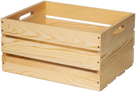 1 Pack Unfinished Pine Wooden Crate (17x13x8.9 Inches), DIY Wooden Storage Crate with Handles, Easy-Assemble Pine Milk Crates Style Organizer for Home/Office/Farmhouse Decor (1) by Unknown