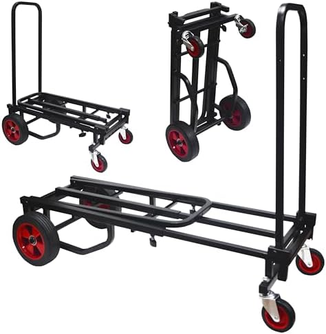 Pyle Compact Folding Adjustable Equipment Cart - Heavy Duty 8-in-1 Convertible Multi-Cart Hand Truck/Dolly/Platform Cart with R-Trac Wheels - Expandable Up to 27.52” to 44.25” by PyleUSA