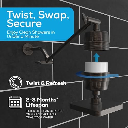 SparkPod 6" High Pressure Rain Shower Head with 23 Stage Filter Capsule & 11 Inch Adjustable Shower Arm Extension - Shower Filter Reduces Chlorine for Smoother Hair & Skin (Square, Oil-Rubbed Bronze) - Image 6