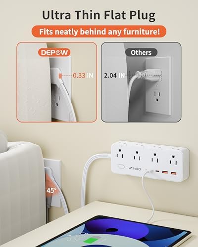 3 FT Power Strip, Extension Cord with 8 AC Outlets + 4 USB (2 USB-C), White - Image 4
