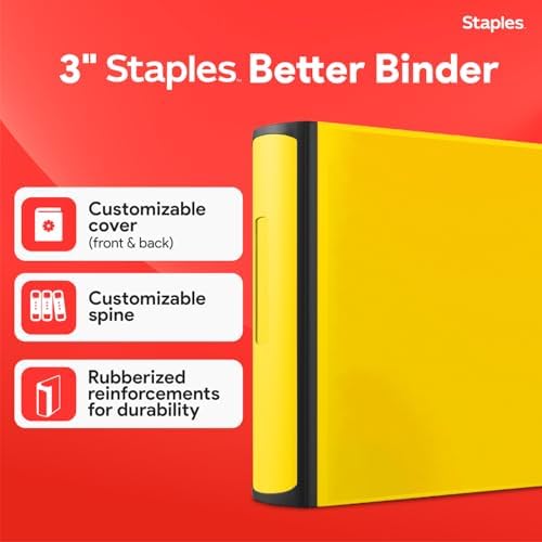Staples Heavy-Duty 3-Inch D-Ring Binder, Yellow, Holds 600 Sheets - Image 2