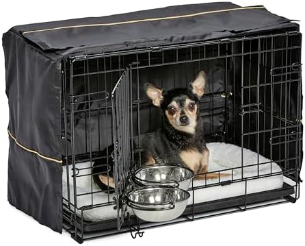 MidWest Homes for Pets XS Double Door iCrate Starter Kit, 22-inch Dog Crate Bundle for Extra-Small Dogs, Includes Cage, Pet Bed, 2 Bowls and Privacy Cover by MidWestHomesForPets