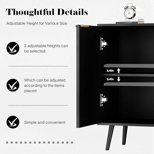 Set of 2 Fluted Storage Cabinet, Buffet Cabinet with Storage, Wood Sideboard with Adjustable Shelf, Modern Accent Cabinet & Console Table for Entryway, Living Room, Dining Room, Black - Image 6
