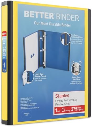 Staples Better View 1-Inch D-Ring Binder, Yellow, Clear Overlay by Staples