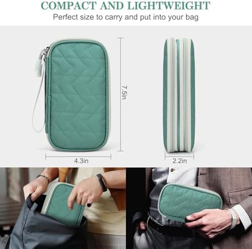 FYY Electronic Organizer, Travel Tech Pouch, Cable Organizer Green Quilted - Image 2